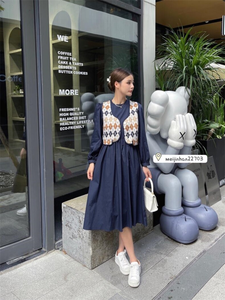 秋季马甲两件套连衣裙，女装马甲，美巾涵