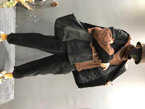 牛仔印花拼接针织加棉外套，女装，怪怪树