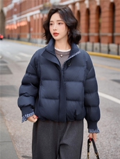 2025年冬季新款时尚格纹拼接立领羽绒服女，女装羽绒服，沁沁公主