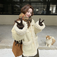 新款【大货】加厚奶黄色皮毛一体外套2C110-H9807-P215-K318，女装皮草，2C110