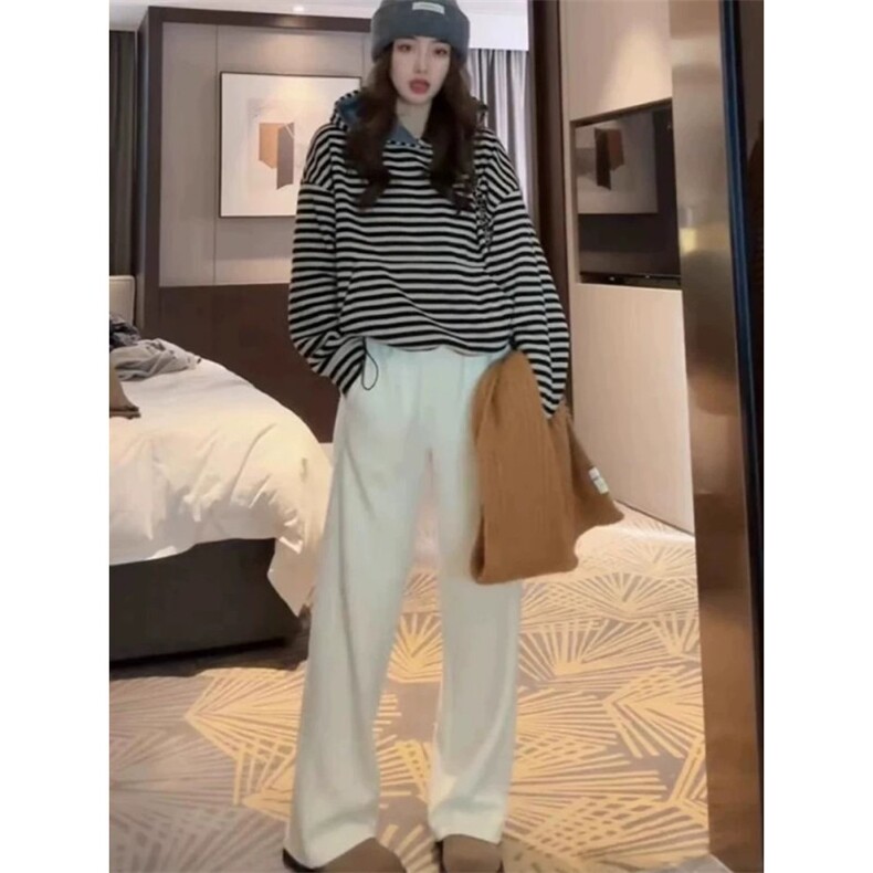 C0227-P60黑白条纹撞色连帽卫衣慵懒风短款美式高级感宽松上衣,男装卫衣,星座617A-2