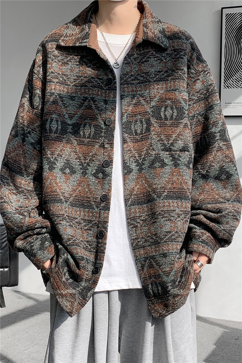 8XL-M复古大码民族风衬衫男款春季加厚粗呢藏式外套CS29001P68,男装民族服装,电商B312