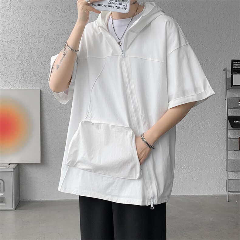 8XL-M特大码冰丝速干拼接t恤斜襟连帽拉链短袖卫衣七分袖DX324P55,男装T恤,电商D206-1