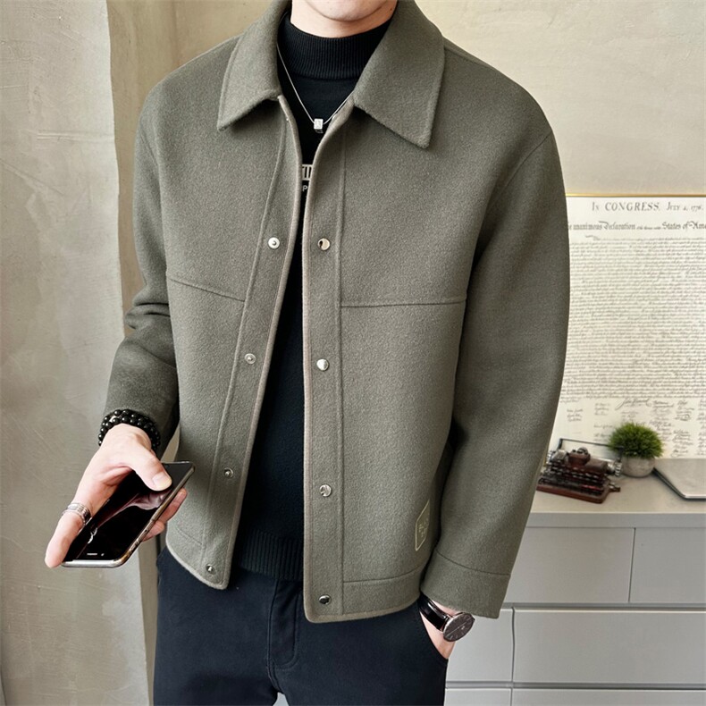 秋冬纯手工短款双面羊绒大衣男时尚夹克款双面呢S8001-P255,男装夹克,电商A239