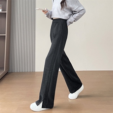 人字纹加厚加绒裤子女冬季新款高腰窄版直筒大码毛呢阔腿裤，女装休闲裤，云美莎专业女裤-全店现货