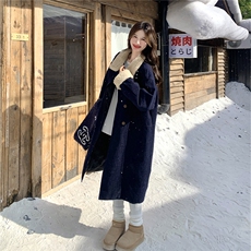 复古拼接羊羔毛派克服女2025冬季新款时尚中长款加厚保暖通勤外套，女装羽绒服，2C293