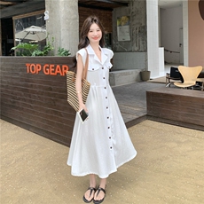 减龄松弛设计感休闲衬衫裙女2025夏季气质收腰亚麻减龄中长款长裙，女装连衣裙，2C133