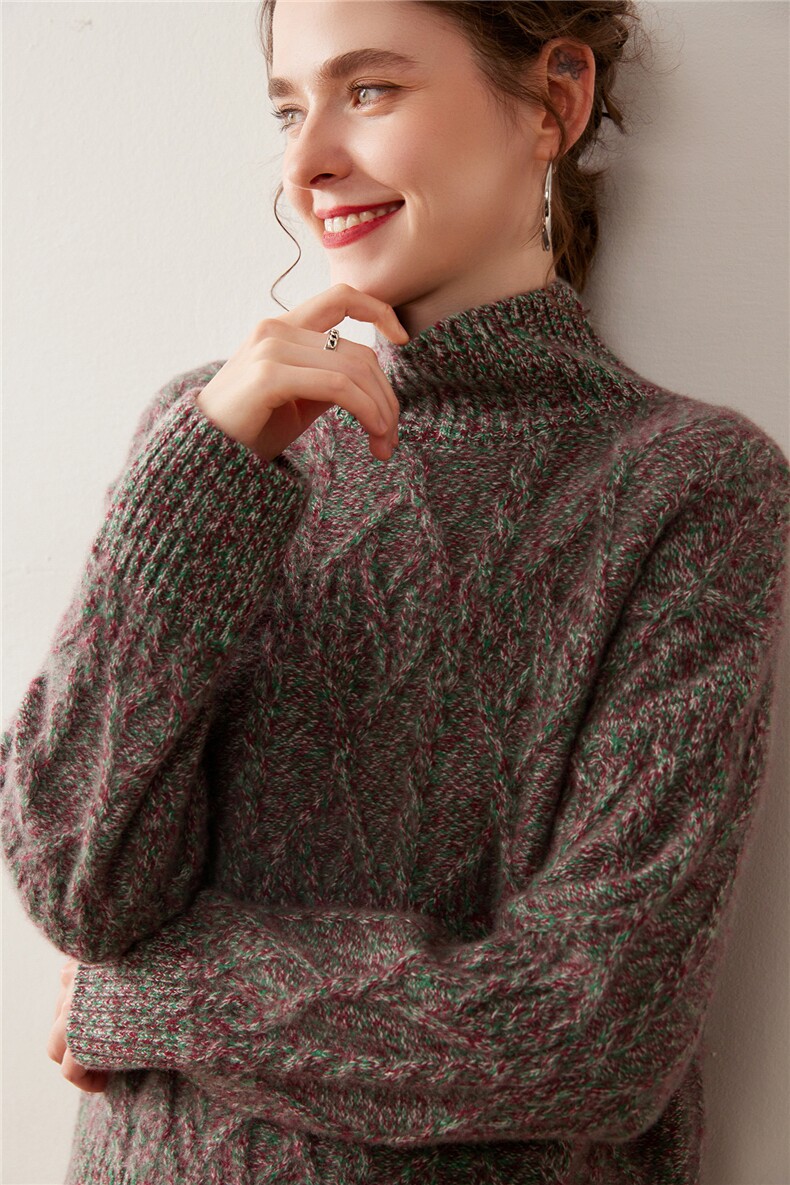 显瘦花纱山羊绒衫宽松半高领套头女加厚毛衣2025秋冬新针织羊毛衫,女装羊绒衫,绒盛美羊绒