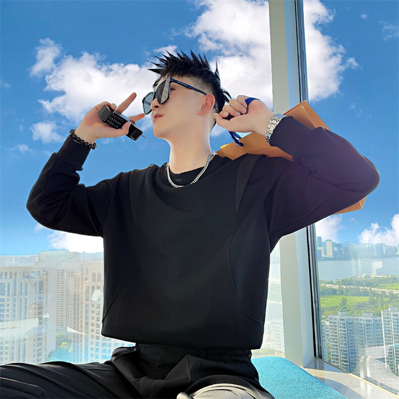 AW211/P68控98秋季社会小伙百搭韩版高级设计感打底卫衣男黑首,男装T恤,星座305B-1