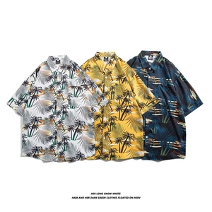 日系五分袖春夏季新款衬衫潮流慵懒男方领宽松型衬衫C3115P26图片