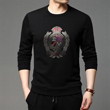中年男士长袖t恤春秋季套头印花圆领卫衣爸爸装宽松打底衫上衣，男装卫衣，电商B212（原钱塘6029）