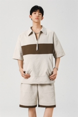 泡泡纱短袖短裤休闲套装POLO衫拼接套装男TZ003，男装牛仔裤，星座210-1