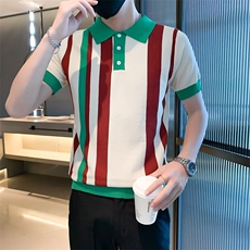 英伦奢华夏季休闲翻领短袖t恤男竖条纹拼色针织polo衫男T3375，男装T恤，星座1116A-2（原606A-1）