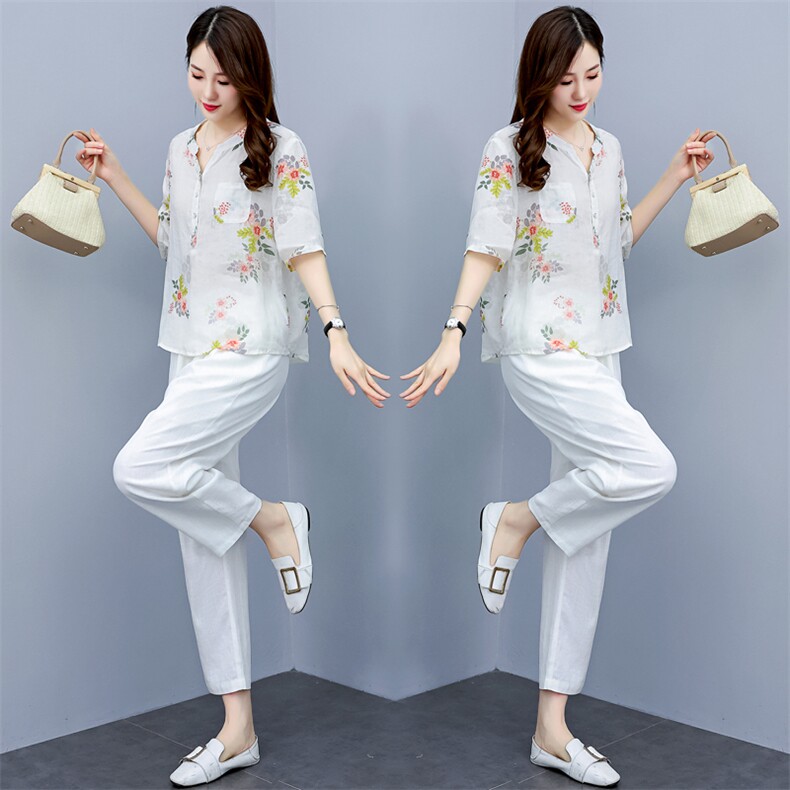 休闲时尚棉麻套装女夏装2025新款高端气质港风苎麻成套搭配两件套图片