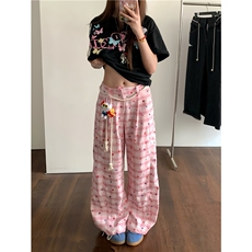 A797-特P40网图现货格子裤休闲裤原版面料送公仔挂坠和腰绳，男装休闲裤，电商B335
