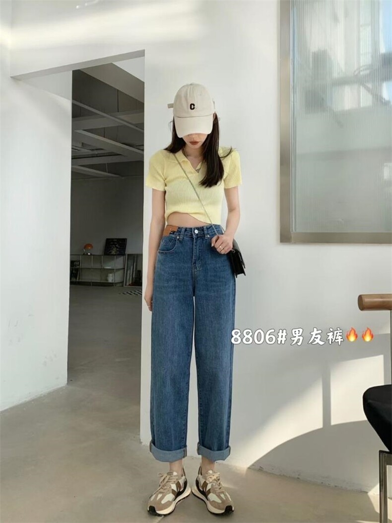 2022春弹力男友牛仔裤，女装牛仔裤，简 影