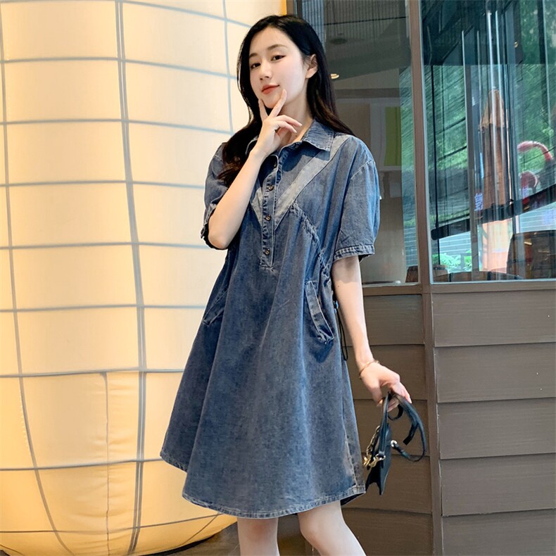 时尚气质牛仔连衣裙2024年夏季新款淑女温柔甜美中长款显瘦裙子,女装连衣裙,梦懿尔