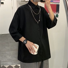 夏季薄款日系休百搭七分袖上衣港风ins潮牌长袖衬衫男W7117-P32，男装衬衫，星座512-2