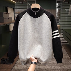 重磅秋冬北极绒开衫毛衣美式复古休闲慵懒风撞色立领针织衫外套，男装针织衫/毛衣，电商A486-1