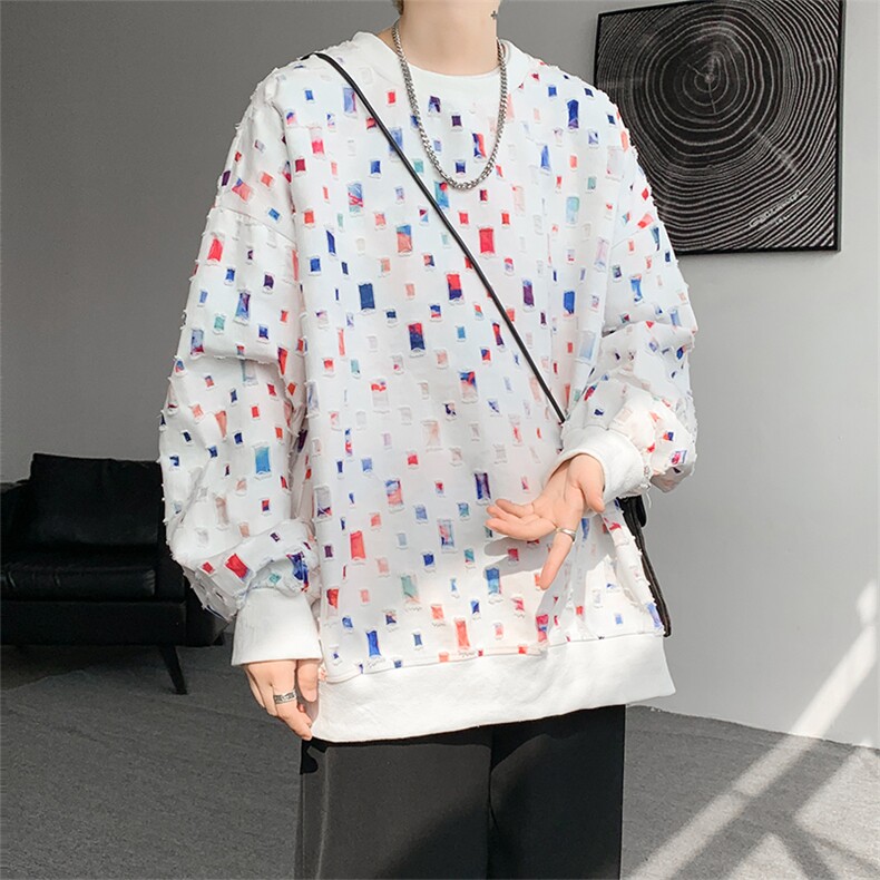 现货DSA059-WY7837-P55控78新款水洗破洞圆领大码卫衣，男装卫衣，电商A059