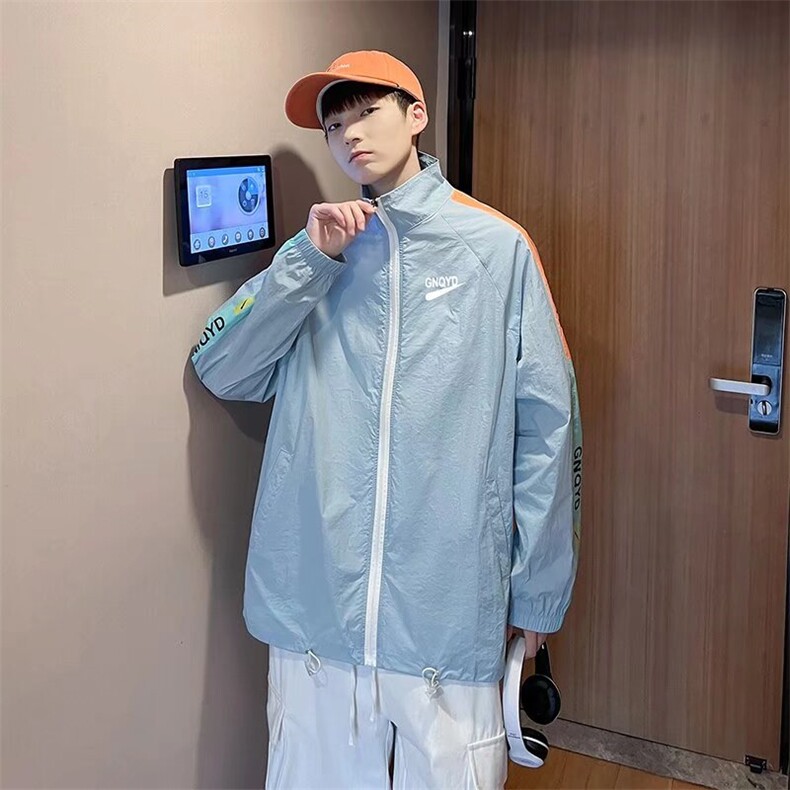 夏季潮牌外搭休闲防晒衣男港风宽松袖子撞色拼接薄款夹克上衣,男装夹克,星座410-7