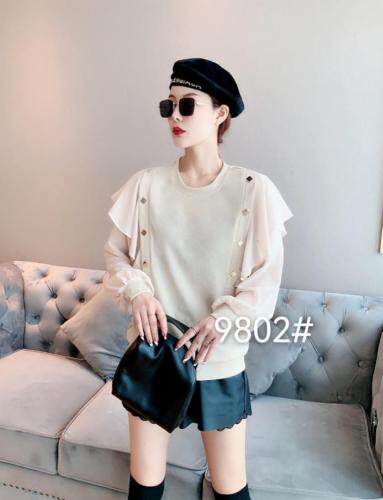 雪纺拼接针织衫，其它，云落伊里