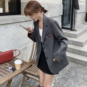 红灰色拼接西装外套女春秋2025新款韩系简约设计感西服爆款图片