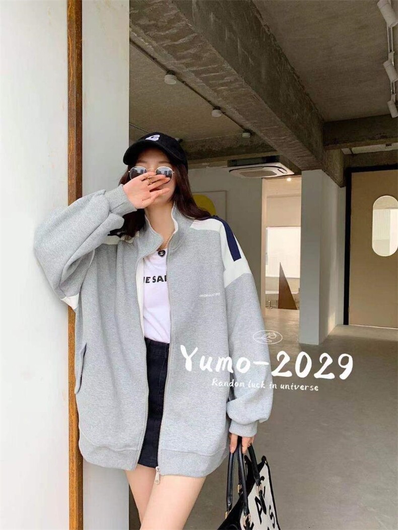 拼色印花立领开衫，其它，妤沫 Yumo