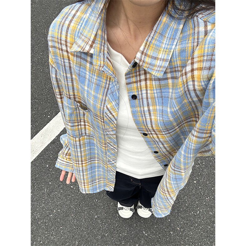 特批23!YK86045-TP2330%棉70%聚酯纤维春季长袖格子衬衫,男装衬衫,电商A086-1