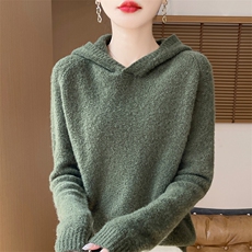 时尚保暖连帽羊毛衫韩版修身显瘦秋冬女装毛衣，女装羊毛衫，片语羊绒