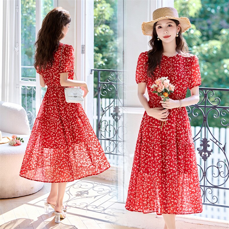 真丝桑蚕丝连衣裙女新款夏季印花高级贵夫人妈妈大牌气质衬衫裙子，女装连衣裙，罗得堡