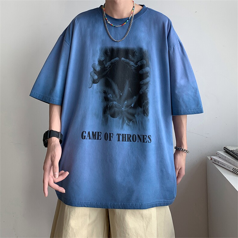 新款短袖港风模特潮牌纯手感落肩宽松胖子T恤TC3125-P33控48,男装T恤,星座717