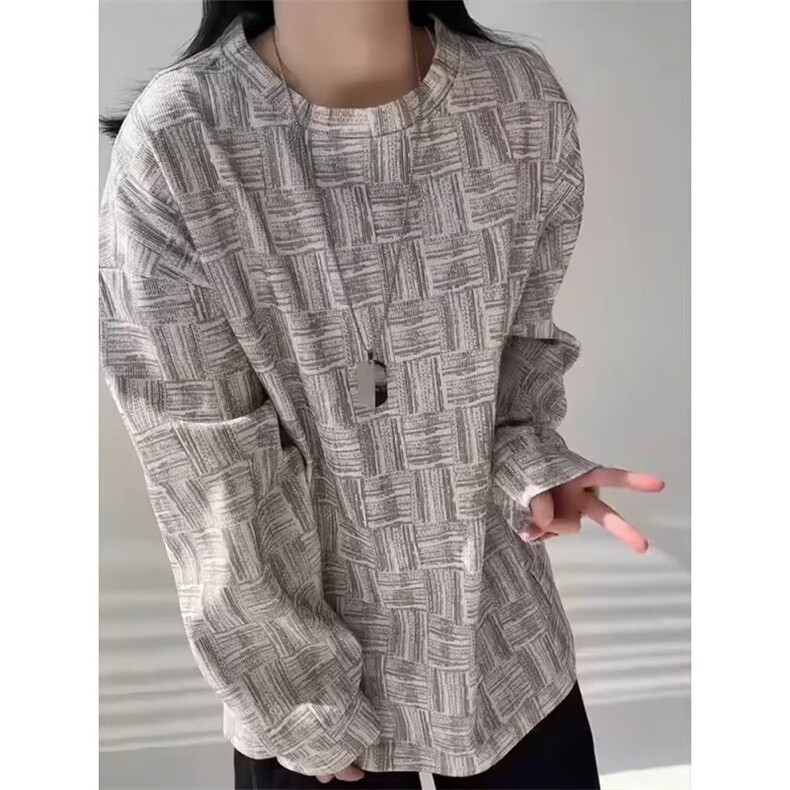扎染格纹长袖t恤男女春秋重磅正肩圆领卫衣内搭打底衫W191,男装T恤,星座1116A（原606A-3）