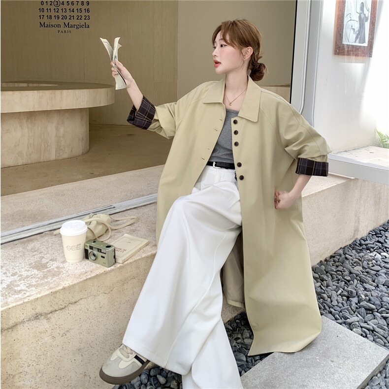 气质高级感风衣外套女款2025秋季赤本风韩系减龄中长款卡其色大衣,女装风衣,2C325