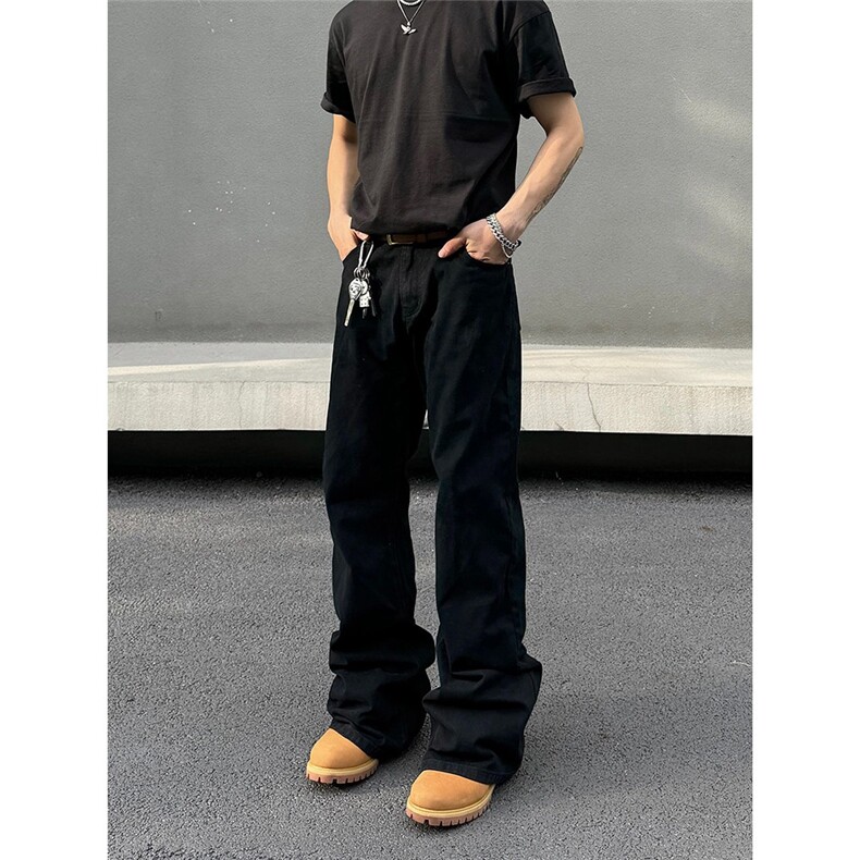 美式复古cleanfit黑色弯刀微喇牛仔裤男春秋显瘦直筒裤L80688-P28,男装牛仔裤,星座1008