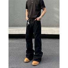 美式复古cleanfit黑色弯刀微喇牛仔裤男春秋显瘦直筒裤L80688-P28，男装牛仔裤，星座1008