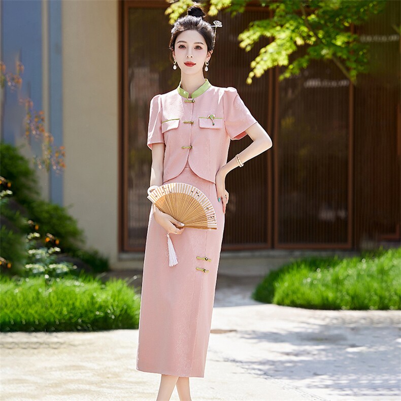朱雀记粉色旗袍敬酒服新娘新款订婚礼服裙套装新中式结婚便装无袖,女装套装/套裙,布芭啦