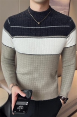 2024秋冬季半高领水貂绒修身拼色针织毛衣打底衫男M922-p55，男装针织衫/毛衣，电商D303