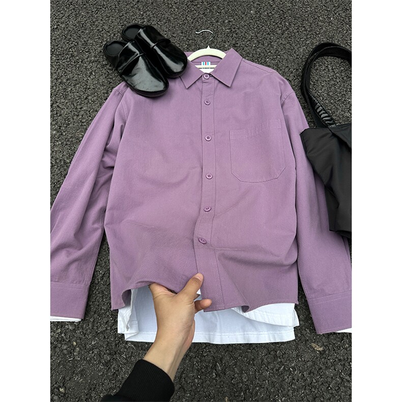 棉纯棉衬衫成衣水洗休闲衬衫男女宽松纯色衬衣GC27-P35,男装衬衫,星座301C-5