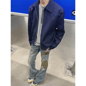 网图 自制闪电纹刺绣夹克翻领外套男高街棒球服长袖夹克 A768-P60图片