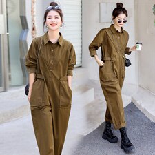 时尚显瘦工装连体裤女春季新款宽松休闲长裤气质百搭潮流女装，女装连体裤，秋水欣儿