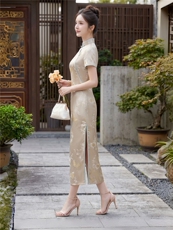 2026年夏季新品时尚气质提花香云纱品质真丝新面料中长款旗袍裙，女装汉服/婚纱/旗袍/礼服，媚琳依坊