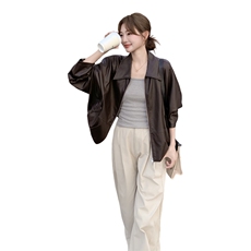 2025秋装新款时髦蛋白皮咖色皮衣外套女2C325-528P155K228，女装皮衣，2C325