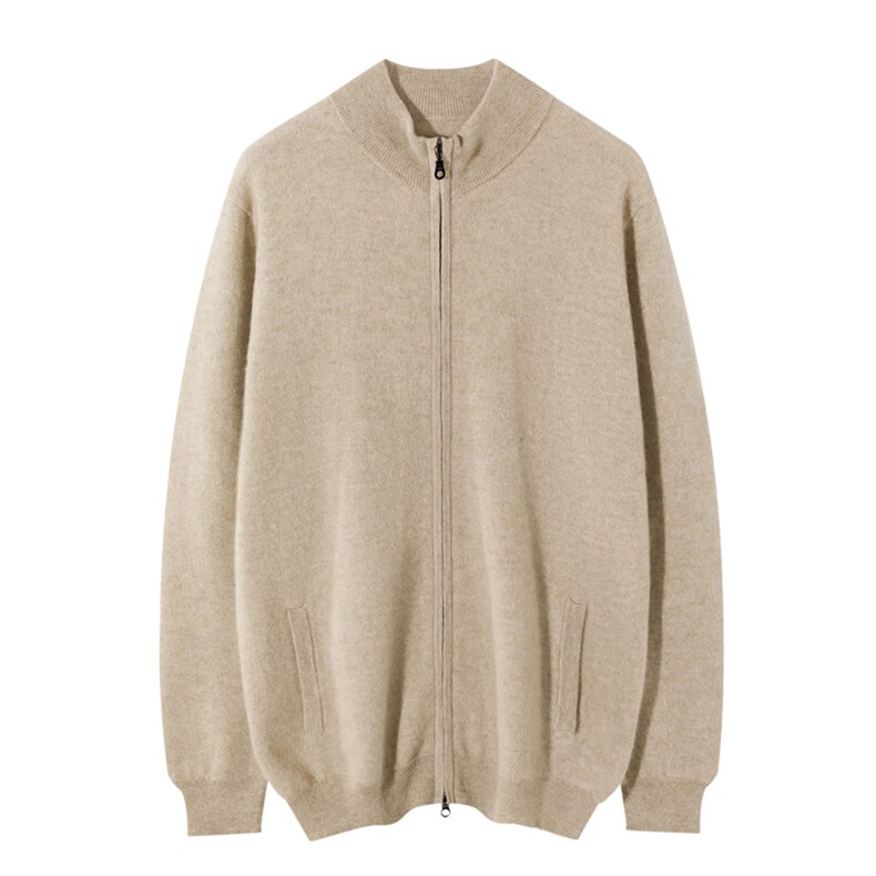 100纯山羊绒衫男士半高领拉链4平双层加厚开衫带口袋针织毛衣，男装羊绒开衫，麦纱纱羊绒