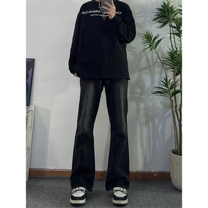 美式hiphop牛仔裤修身直筒微喇叭裤图片