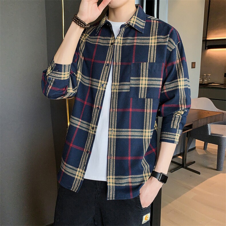 男士格子外套长袖衬衫宽松潮牌潮流上衣服DF01T,男装衬衫,电商A102