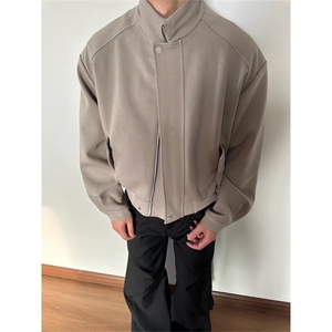 秋冬开衫立领外套男生复古麂皮绒夹克衣服男女生休闲夹克外套潮衣图片