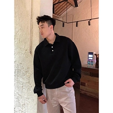 抖音得物高品质二开230克精梳珠地光版纯色宽松长袖T恤翻领POLO衫，男装T恤，电商A486-1