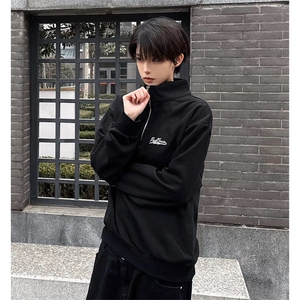 抖音得物 美式全棉可翻领立领卫衣半拉链印花外套卫衣 A1105图片