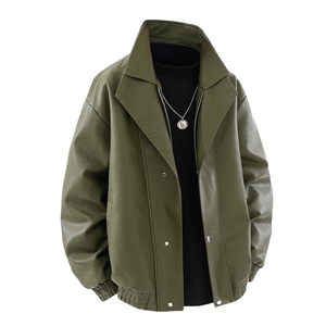 得物二开 秋季街头机车服男士PU皮衣宽松潮牌外套痞帅JK1192-P90图片
